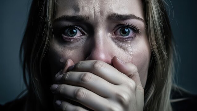 Emotional distress portrait studio photography low light close-up human vulnerability - Powered by Adobe