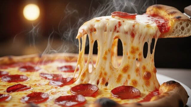 Delicious pepperoni pizza restaurant kitchen food photography warm atmosphere close-up culinary delight