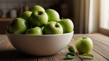 Harvesting crisp green apples in a rustic kitchen food photography natural lighting freshness concept
