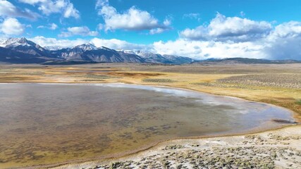 Aerial Wetland and Sierra Nevada Mountains Owens Valley California Flyover
