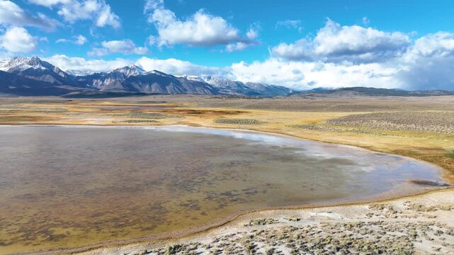 Aerial Wetland and Sierra Nevada Mountains Owens Valley California Flyover