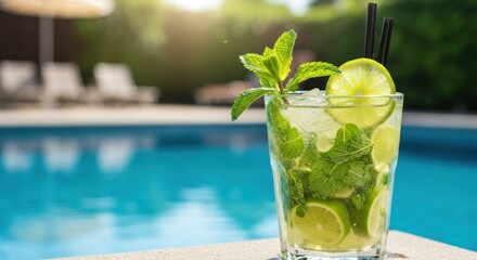 Refreshing drink by poolside