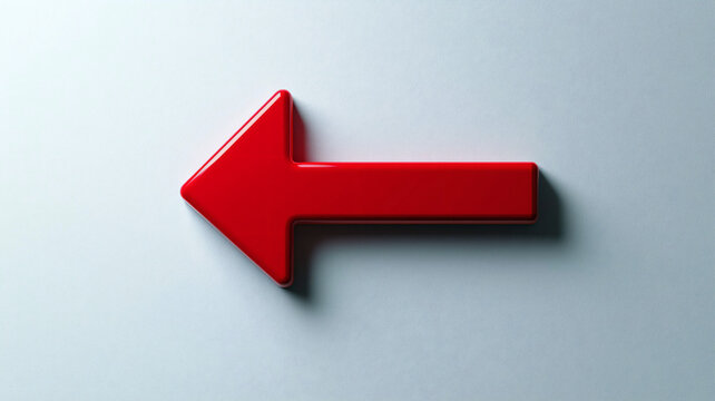 Red Arrow Pointing Left on Soft Gray Background with Shadows