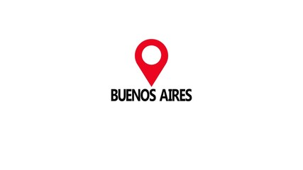 BUENOS AIRES map location pin animation. BUENOS AIRES text up down location pin pointer icon white background, Alpha channel GPS location tracking animation - Powered by Adobe