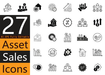 Asset Sales Icons Collection – Business, Commerce, and Retail Vectors