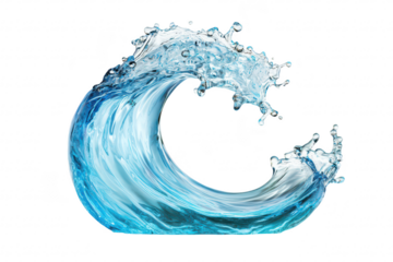 A dynamic. translucent wave of crystal-clear water gracefully curls and splashes. capturing the essence of movement and fluidity. perfect for backgrounds in aquatic themes or nature-related projects