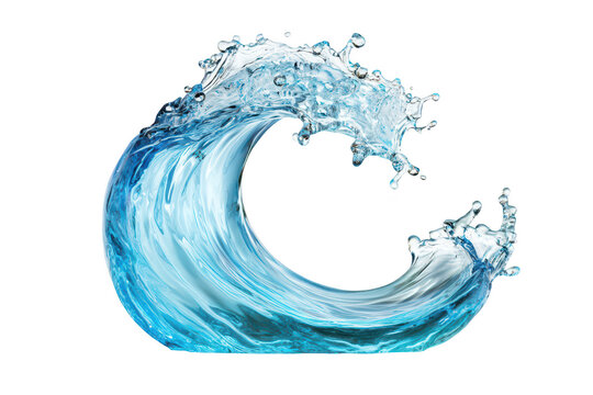 A dynamic. translucent wave of crystal-clear water gracefully curls and splashes. capturing the essence of movement and fluidity. perfect for backgrounds in aquatic themes or nature-related projects