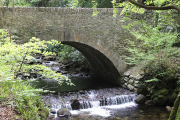Stone arch bridge over a waterfall at Killarney National Park in County Kerry, Ireland