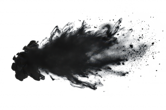 A dramatic explosion of black ink creating a dynamic and artistic splash effect against a clean white background. ideal for abstract art applications or creative design projects - Powered by Adobe
