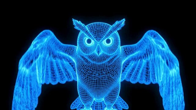 Holographic frame of owl flying 