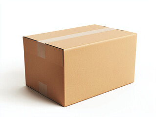 Brown Cardboard Box with Tape on White Background for Shipping Needs