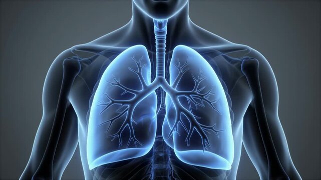 Human respiratory system animation showing lungs and airways