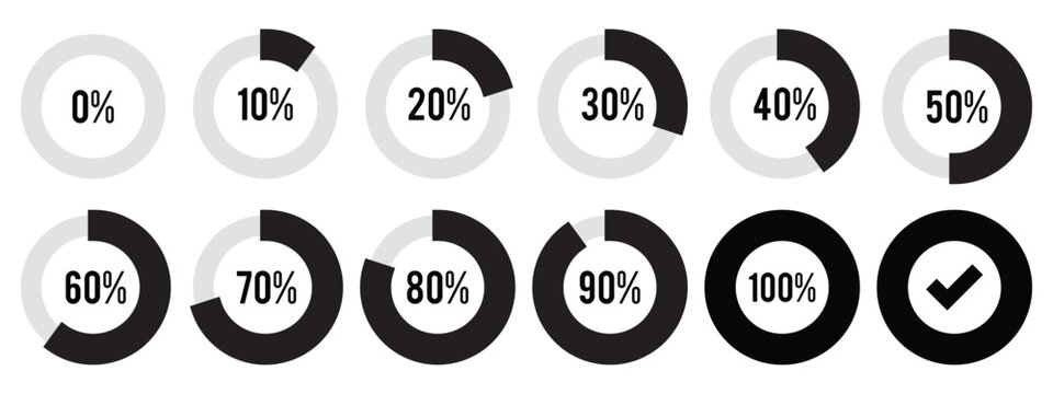 Set of Circular Progress Bar Indicators from 0% to 100% in Green and Blue &ndash; Infographic UI Elements for Dashboard, App, or Web Design , percentage infographic chart, Download process. Circle icons set