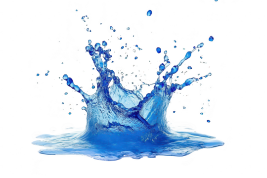 A stunning splash of blue water against a white background. capturing the moment of impact as droplets scatter. ideal for creative projects. advertisements. or artistic expressions