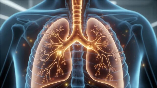 Human respiratory system with lungs and trachea animation