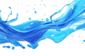 A dynamic splash of blue water gracefully arcs through the air. capturing the essence of fluid motion against a clean. white background. ideal for creative and advertising purposes