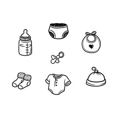 Hand Drawn Baby Care Essentials Set Doodle