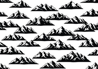 Mountain, black and white, pattern, sharp, angular, snow-capped, seamless, repeat, graphic, bold, design, wallpaper, textile, nature, illustration, peak, landscape, abstract, horizontal, dynamic