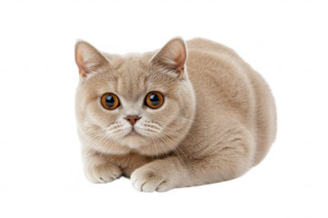 A fluffy. light-colored cat with large. expressive eyes rests comfortably on a clean white surface. exuding a sense of calm and curiosity. perfect for pet-related content