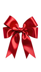 Fototapeta premium Shiny, red satin bow with tails, on black background