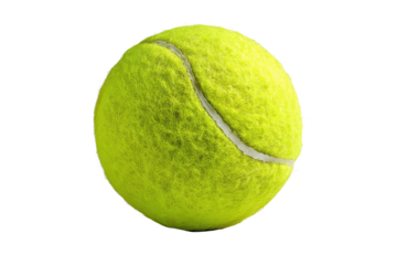 Bright yellow tennis ball with white curved seam on black background sport game, Isolated On Transparent Background, Png