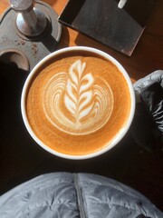 Top view of cup of coffee 