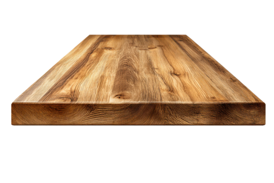 Rustic wooden tabletop surface with prominent grain and knots on black background texture, Isolated On Transparent Background, Png