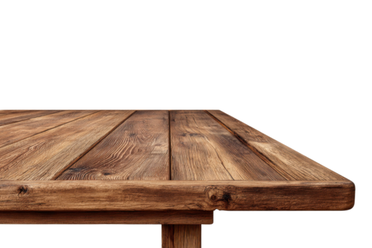 Rustic wooden table surface with visible grain and knots on black background image, Isolated On Transparent Background, Png
