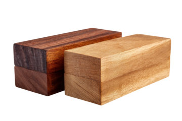 Two wooden blocks one dark brown one light brown on black background material natural, Isolated On Transparent Background, Png