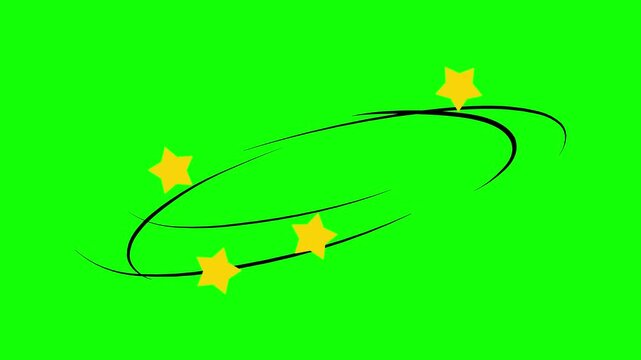 Animated Spinning Stars Icon, Dizziness or Concussion Effect on Green Screen