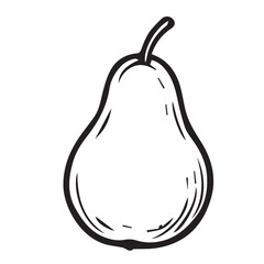 Simple black and white vector illustration of a whole avocado fruit, showcasing its smooth skin and rounded shape, minimalist monochrome design perfect for healthy food graphics and icons.