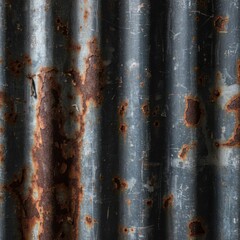 Close-up texture of old, weathered, and rusty corrugated metal surface background