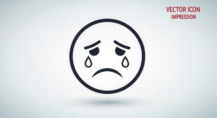 Sadness Icon: A minimalist icon of a sad face, tears stream down the cheeks, capturing a sense of melancholy and distress. 