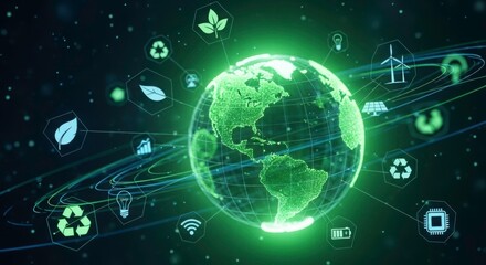 Eco-Friendly Planet: A mesmerizing digital representation of planet Earth, radiating with sustainable energy and environmental consciousness.