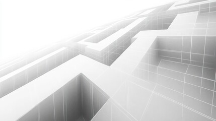 Abstract three-dimensional maze structure with sharp edges and glowing light effect creating a futuristic and complex atmosphere