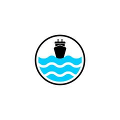 Nautical Ship Emblem with Steering Wheel and Rope Border