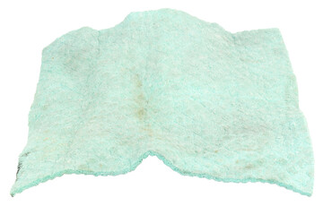 Used dirty sponge table cloth on white background color blue
