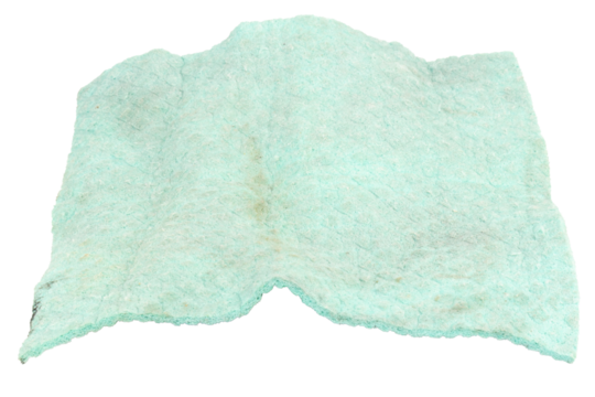 Used dirty sponge table cloth on white background color blue