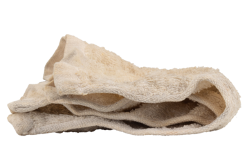 Used dirty white cleaning cloth on white background