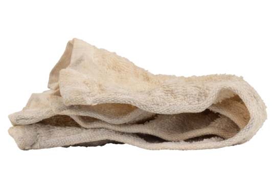 Used dirty white cleaning cloth on white background