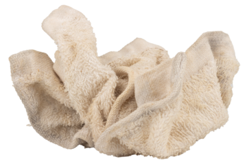 Used dirty white cleaning cloth on white background