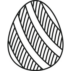 Simple Outline Drawing of an Easter Egg with Diagonal Stripes Pattern Black and White Decorative Festive Object Isolated on Transparent Background