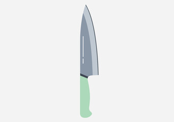 Stylized illustration of a chefs knife with a light green handle
