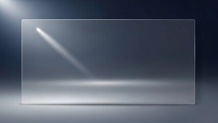 Realistic glass or acrylic rectangular panel mockup with spotlight illumination on a dark background