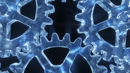 Animated Crystal Gears Rotating, Abstract Mechanism Concept