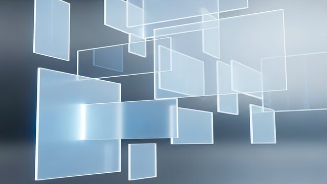 Abstract background with glowing translucent blue rectangular panels floating in a modern digital space