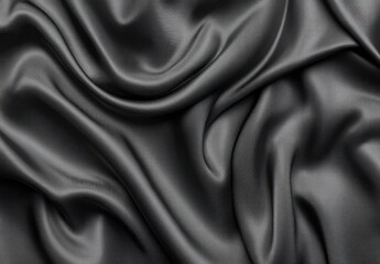 Obraz premium Close-up view of soft black satin fabric with smooth flowing folds and shiny texture creating elegant and luxurious appearance