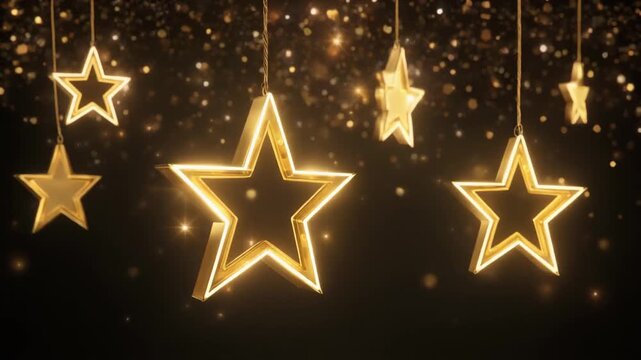 Luxurious Golden Stars Hanging with Sparkling Glitter Festive Background