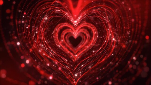 Red Glowing Hearts Tunnel Abstract Loop Background for Romantic Celebration