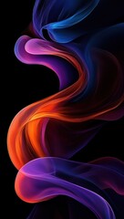 Obraz premium Abstract flowing shapes in vibrant blue, purple, orange, and pink hues swirling against a black background, evoking a sense of dynamic energy and fluid motion